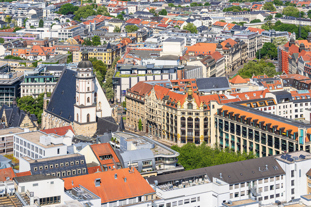 Blick über die Stadt Leipzig mit der Thomaskirche | Blick über die Stadt Leipzig mit der Thomaskirche.