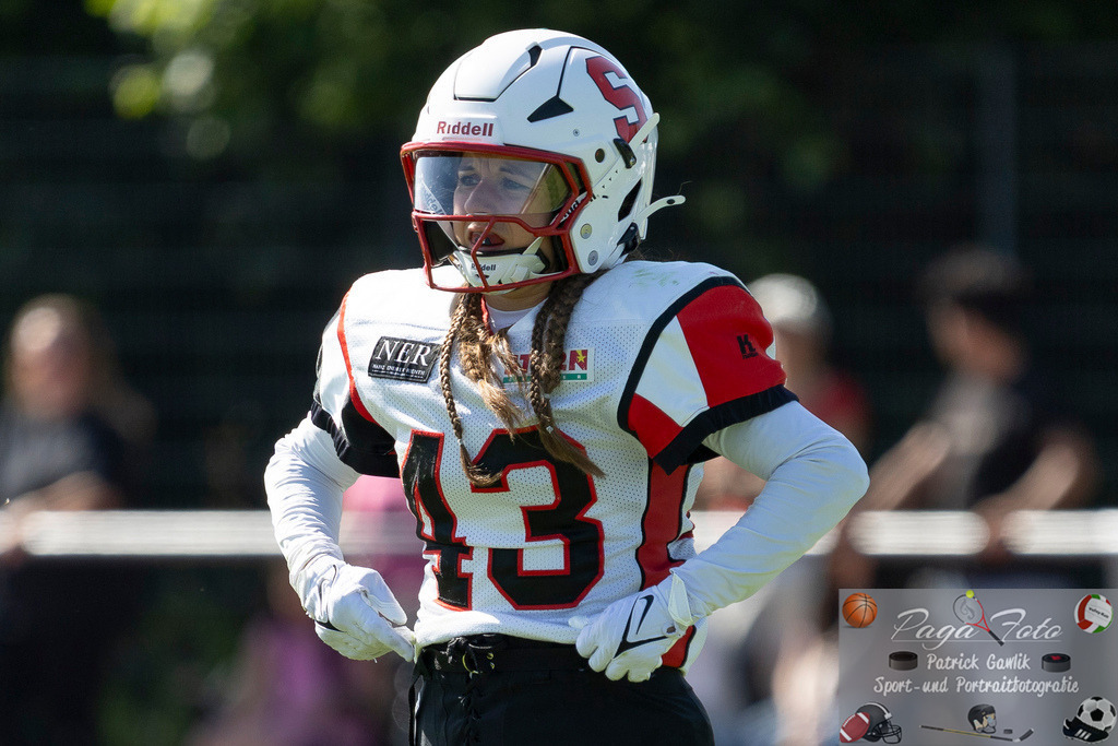 GFLW 1: German Football League Women 1: Rodgau Pioneers Ladies - Stuttgart Scorpions Sisters, 07.06.2026 | Melina Locher (Stuttgart Scorpions Sisters #43), Freisteller, Portrait / Porträt, Rodgau Pioneers Ladies - Stuttgart Scorpions Sisters, Rodgau, Maingau-Energie-Stadion "Am Weichsee", 7.6.2026 - Realisiert mit Pictrs.com