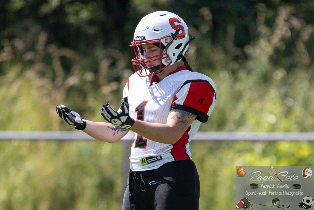 GFLW 1: German Football League Women 1: Rodgau Pioneers Ladies - Stuttgart Scorpions Sisters, 07.06.2026 | Celina Elise Port (Stuttgart Scorpions Sisters #1), Freisteller, Portrait / Porträt, Rodgau Pioneers Ladies - Stuttgart Scorpions Sisters, Rodgau, Maingau-Energie-Stadion "Am Weichsee", 7.6.2026 - Realisiert mit Pictrs.com