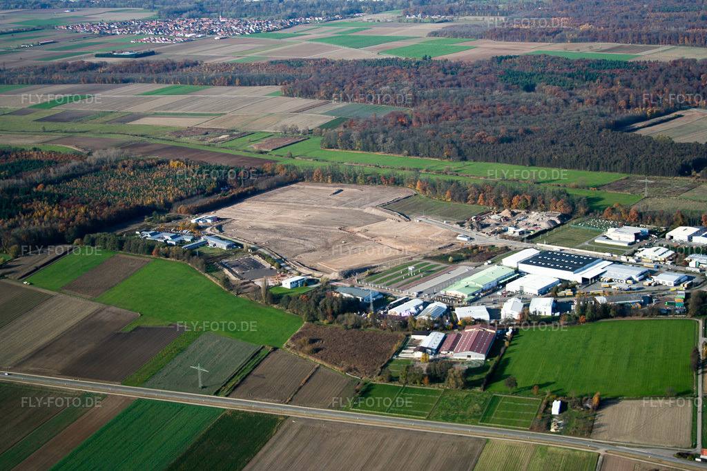 Luftbild: Erweiterungsfläche des Industriegebiet Am Horst im Ortsteil Minderslachen in Kandel im Bundesland Rheinland-Pfalz in Deutschland. Foto: IMG_14485.jpg vom 08.11.2008 durch Werner Riehm/FLY-FOTO.de