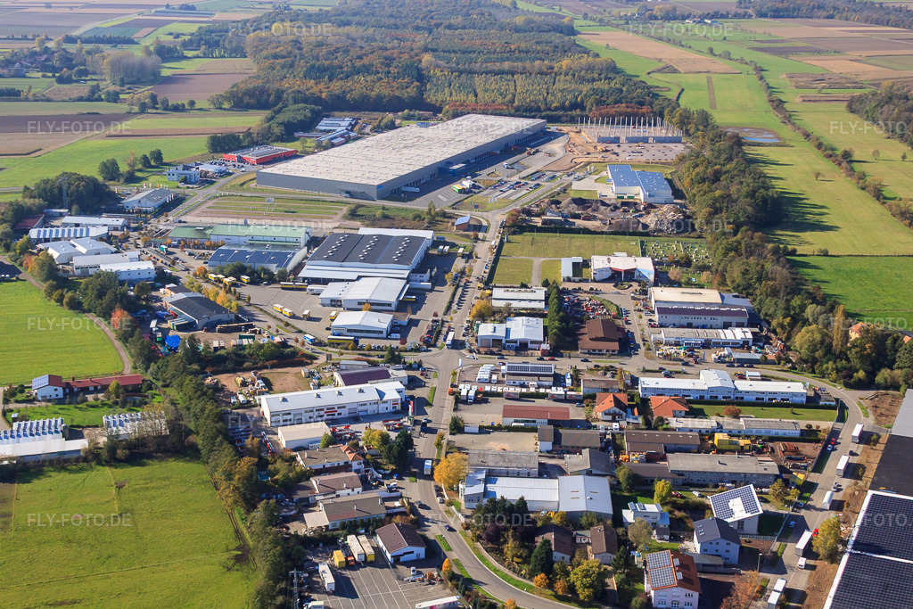 Luftbild: Industriegebiet Horst, Barthelsmühlring im Ortsteil Minderslachen in Kandel im Bundesland Rheinland-Pfalz in Deutschland. Foto: IMG_34903.jpg vom 26.10.2010 durch Werner Riehm/FLY-FOTO.de