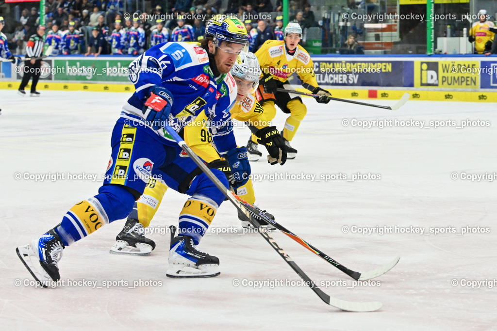 EC IDM WÄRMEPUMPEN VSV vs. Vienna Capitals | #16 Kevin Hancock EC VSV, #98 Cole Hults Vienna Capitals, EC IDM WÄRMEPUMPEN VSV vs. Vienna Capitals, EC IDM WÄRMEPUMPEN VSV vs. Vienna Capitals am 16.11.2025 in Villach (Stadthalle Villach), Austria, (Photo by Bernd Stefan)