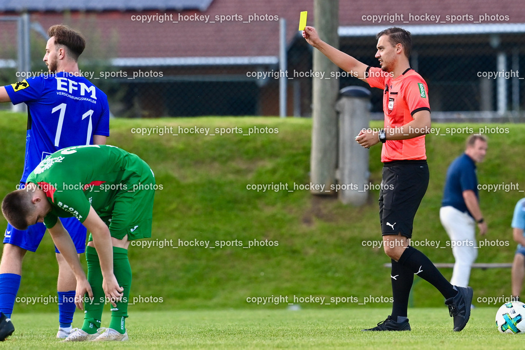 FC Gmünd vs. Union Matrei 19.8.2023 | #11 Oliver Josef Steiner, Omerhodzic Edin Referee, Gelbe Karte