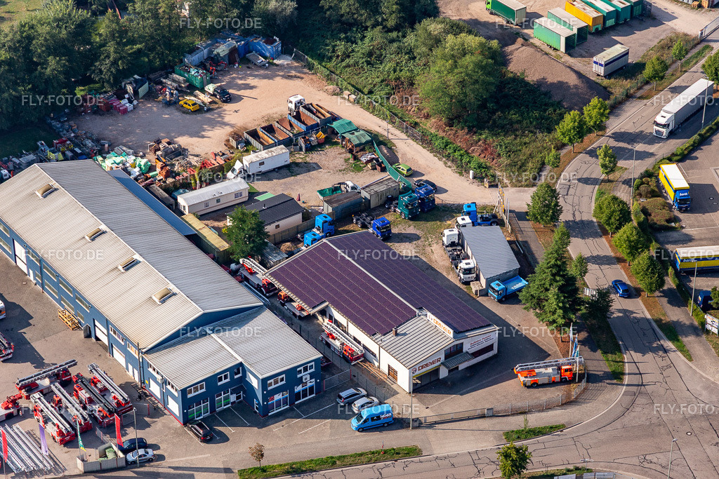 Drehleiter-Werkstatt Beitel & Stier GmbH im Barthelsmühlring im Gewerbegebiet Horst http://www.drehleiter-werkstatt.de/ | Luftbild: Drehleiter-Werkstatt Beitel & Stier GmbH im Barthelsmühlring im Gewerbegebiet Horst http://www.drehleiter-werkstatt.de/ im Ortsteil Minderslachen in Kandel im Bundesland Rheinland-Pfalz in Deutschland. Foto: IMG_117290.jpg vom 25.08.2019 durch Werner Riehm/FLY-FOTO.de - Realisiert mit Pictrs.com