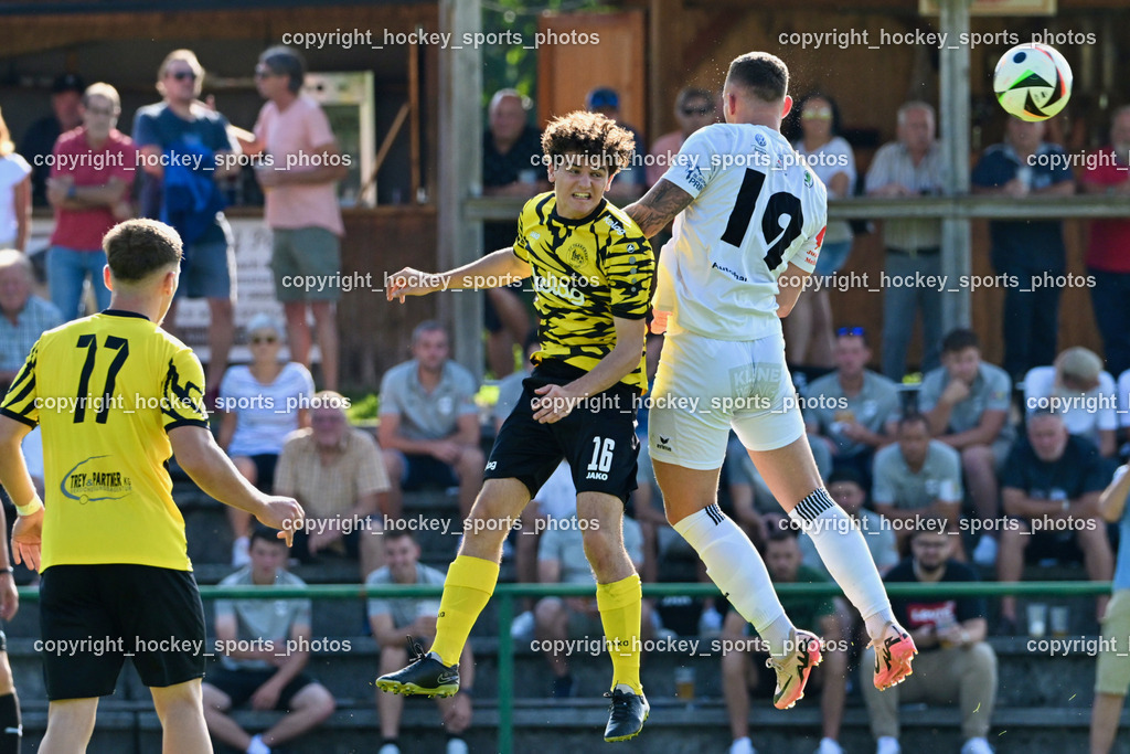 FC Faakersee vs. Rapid Lienz  | #16 Tobias Felix Waldner FC Faakersee, #19 Gal Zinic Rapid Lienz, FC Faakersee vs. Rapid Lienz , FC Faakersee vs. Rapid Lienz  am 04.08.2024 in Faakersee (Sportplatz Faakersee), Austria, (Photo by Bernd Stefan)