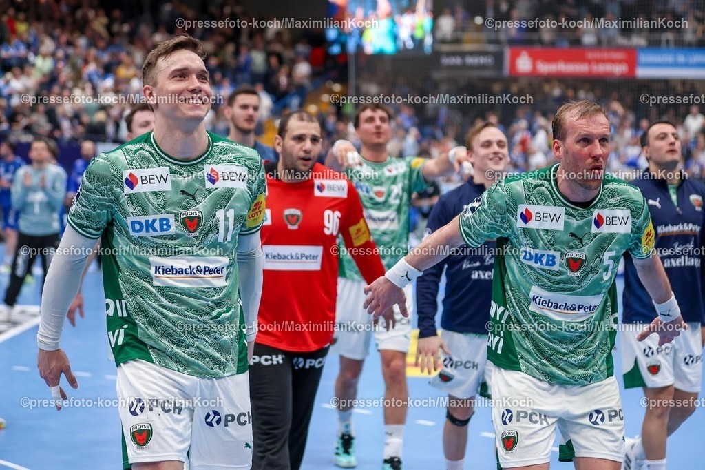 xkwix12042602067 | 2026.04.12, xkwix, Handball, HBL, TBV Lemgo Lippe -  Füchse Berlin, PHOENIX CONTACT arena, 28.Spieltag, Saison 2025 / 2026: Jubel zu den Fans von Lasse Andersson (Füchse Berlin #11) und Max Darj (Füchse Berlin #5) DFB regulations prohibit any use of photographs as image sequences and or quasi-video. Photo: xKamilxWilkowskixPressefotoKochx