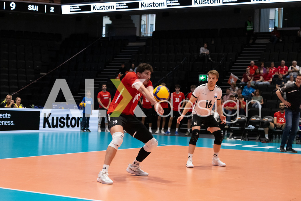 Luxembourg v Switzerland - CEV European League Men | KRIENS, SWITZERLAND - JUNE 12: CHRISTIAN GALOPPO of Luxembourg and PHILIPPE GLESENER of Luxembourg during the CEV European League match between Luxembourg and Switzerland at Pilatus Arena on June 12, 2026 in Kriens, Switzerland. - Realisiert mit Pictrs.com