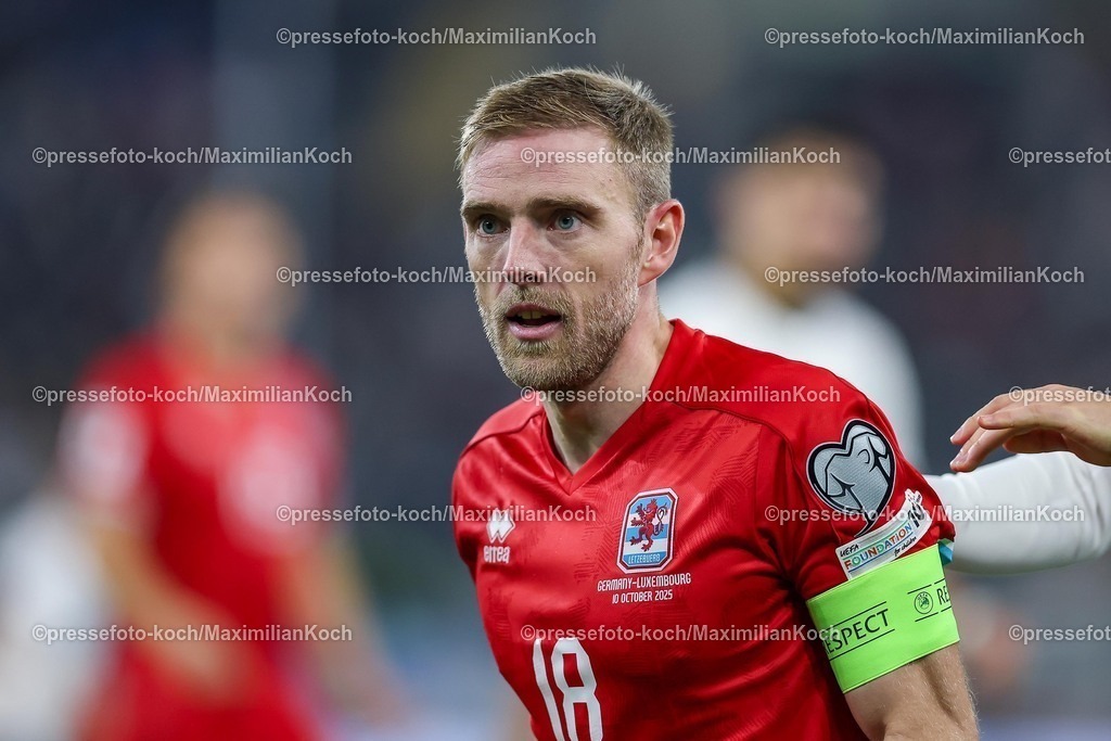 DFB10102502225 | 10.10.2025, Fußball, Länderspiel, Deutschland - Luxemburg, UEFA WM-Qualifikation, 2025/2026, Gruppe A, PreZero Arena in Sinsheim: Laurent Jans (LUX #18) DFB regulations prohibit any use of photographs as image sequences and or quasi-video.