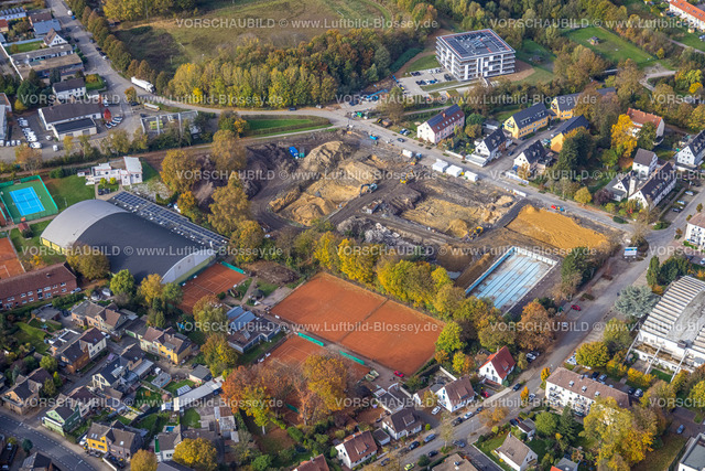 Kamen221012586 | Luftbild, Tennisplätze und Baustelle mit Abriss und Neubau Freibad, Kamen, Ruhrgebiet, Nordrhein-Westfalen, Deutschland
