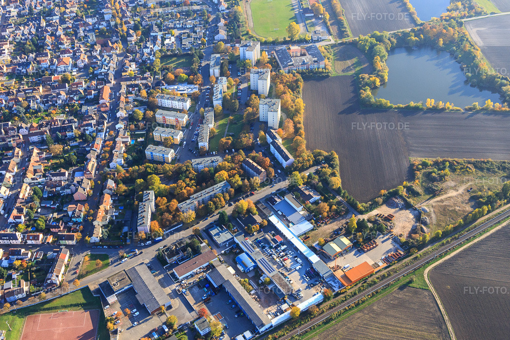 Luftbild: Wohnhochhäuser an der Breitscheidstr im Ortsteil Oppau in Ludwigshafen im Bundesland Rheinland-Pfalz in Deutschland. Foto: IMG_095530.jpg vom 30.10.2016 durch Werner Riehm/FLY-FOTO.de
