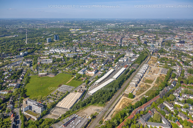 Dortmund230503758-2 | Luftbild, DSW 21 Dortmunder Stadtwerke, Hauptverwaltung Deggingstraße mit Wiesenfläche, Baustelle Kronprinzenviertel für Neubau von Wohnungen, Am Wasserturm Südbahnhof, Westfalendamm, Dortmund, Ruhrgebiet, Nordrhein-Westfalen, Deutschland