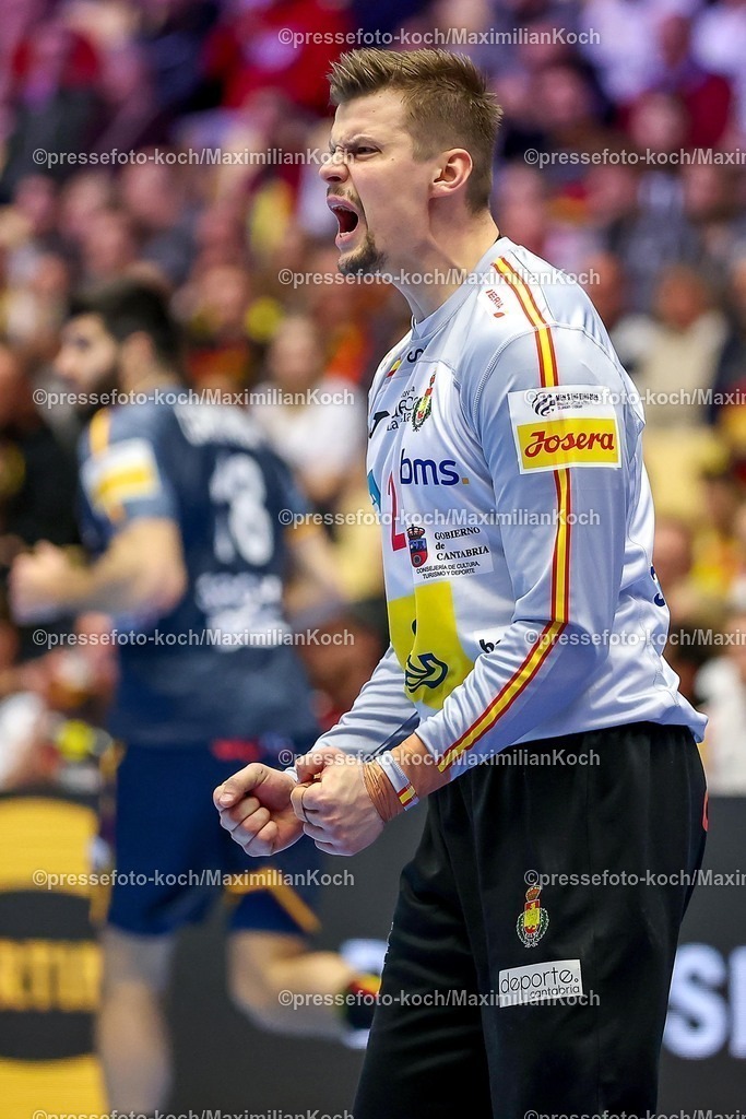 EHF17012601003 | 17.01.2026, Handball, Men's EHF EURO 2026, Österreich - Spanien, Jyske Bank Boxen in Herning, Dänemark, Preliminary Round:  Sergey Hernandez Ferrer (Espania #25) jubelnd
