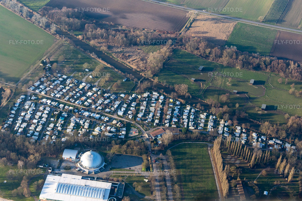 Luftbild: Campingplatz Moby Dick in Rülzheim im Bundesland Rheinland-Pfalz in Deutschland. Foto: IMG_120071.jpg vom 07.02.2020 durch Werner Riehm/FLY-FOTO.de