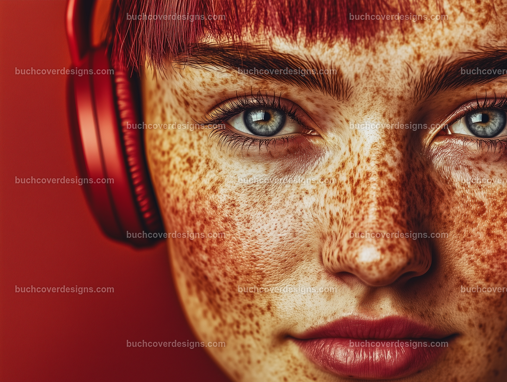 Gesicht einer Frau mit Kopfhörer (96) | girl face with freckles ,pink colored hairs spread over the surface of the image, with a red headphone - studio light - vivid colors - high detail - realistic - photo --chaos 5 --ar 4:3 --stylize 50 --weird 100 --v 6.1 Job ID: b4b0d9ce-bd4a-48d2-9318-419f4dccf489