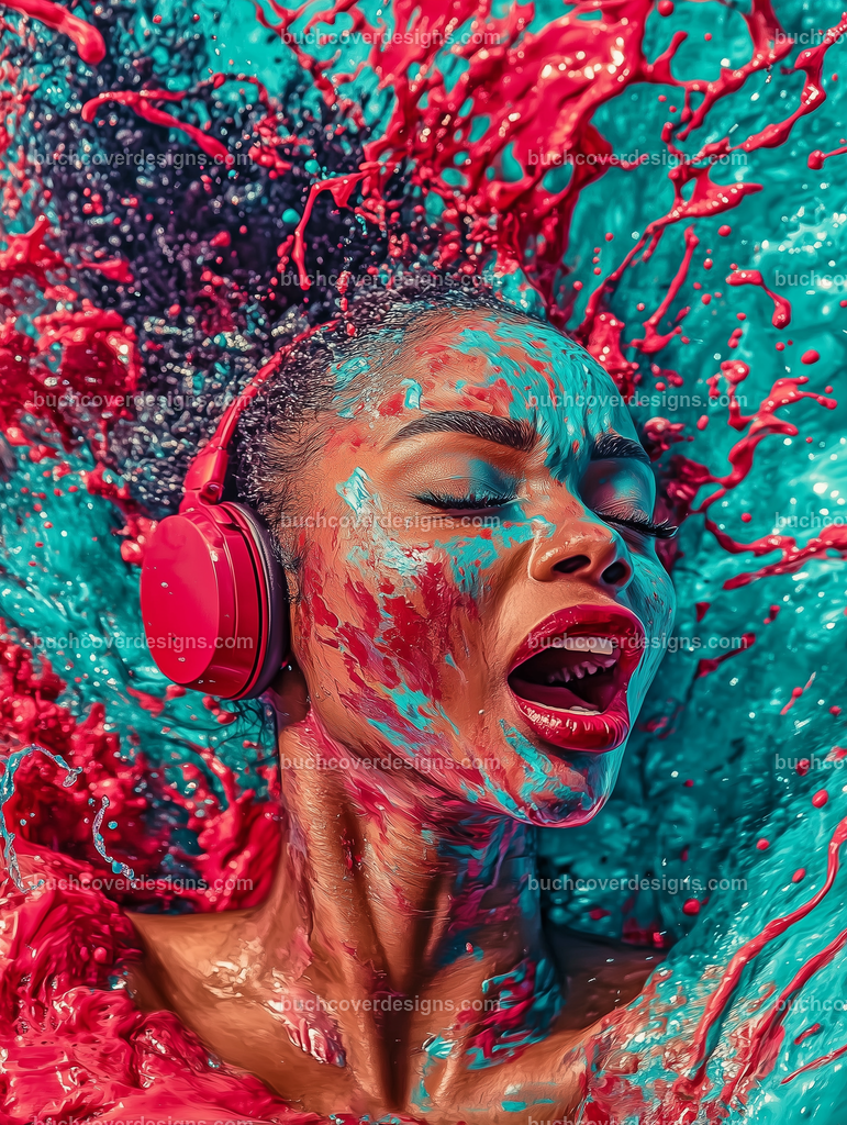 Gesicht einer Frau mit Kopfhörer (178) | vivid colors - high detail - photographic - sureal - screaming black woman face with a red headphone, background explosion paint splashes --ar 3:4 --stylize 50 --weird 100 --v 6.1 Job ID: c4e786ee-1f89-4447-af06-2233cb9cfd9f