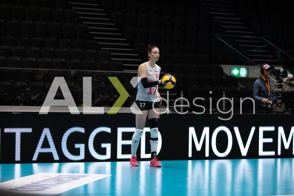 Georgia v Switzerland - CEV European League Women | KRIENS, SWITZERLAND - JUNE 12: JULIE LENGWEILER of Switzerland serve during the CEV European League match between Georgia and Switzerland at Pilatus Arena on June 12, 2026 in Kriens, Switzerland. - Realisiert mit Pictrs.com