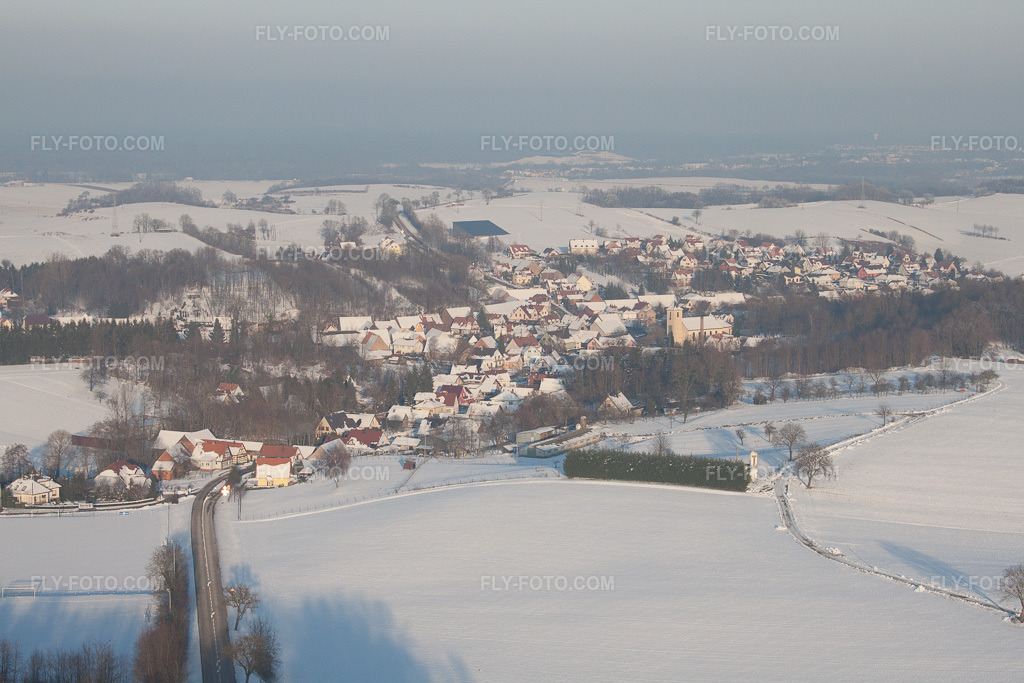 Aerial view: In winter when there is snow in Neewiller-près-Lauterbourg in the state Bas-Rhin, France.Photo: IMG_36654.jpg taken on 01/05/2011 by Werner Riehm/FLY-FOTO.comResolution of the original: 4752 x 3168 px