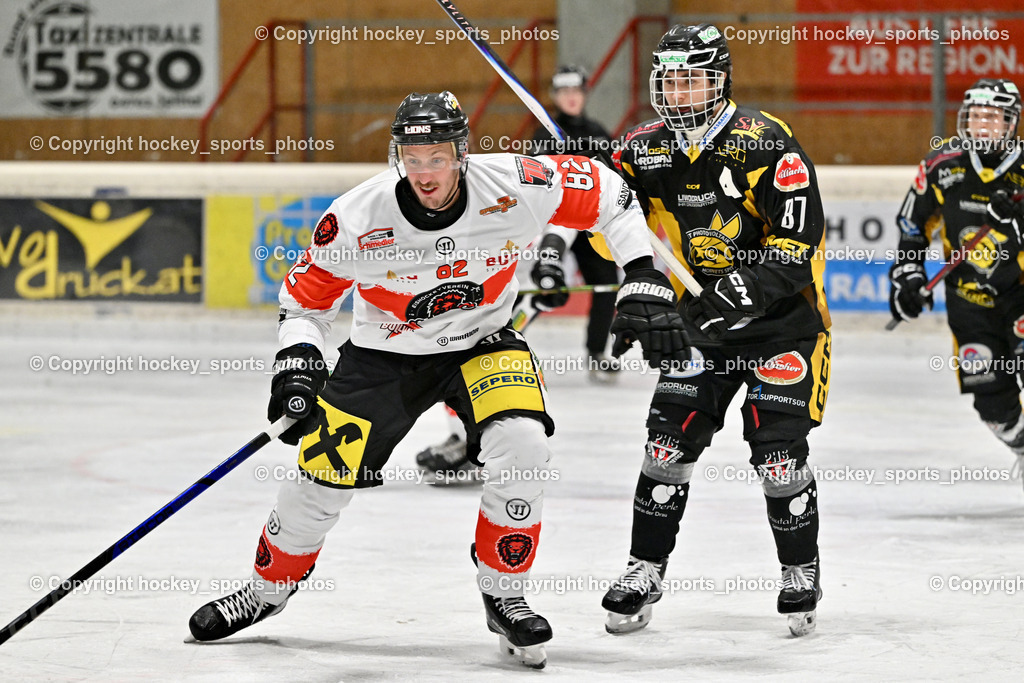 EC MET PHOTOVOLTAIK HORNETS SPITTAL vs. EV ZELTWEG MURTAL LIONS | #82 Quinz Marco EV ZELTWEG MURTAL LIONS, #87 Urbanek Martin EC Hornets Spittal, EC MET PHOTOVOLTAIK HORNETS SPITTAL vs. EV ZELTWEG MURTAL LIONS, EC MET PHOTOVOLTAIK HORNETS SPITTAL vs. EV ZELTWEG MURTAL LIONS am 08.02.2026 in Spittal an der Drau (Eissportzentrum Spittal), Austria, (Photo by Bernd Stefan)