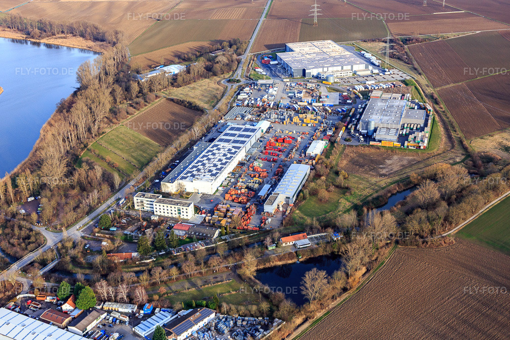 Luftbild: Industriegebiet Industriestr im Ortsteil Roxheim in Bobenheim-Roxheim im Bundesland Rheinland-Pfalz in Deutschland. Foto: IMG_130523.jpg vom 12.02.2022 durch Werner Riehm/FLY-FOTO.de