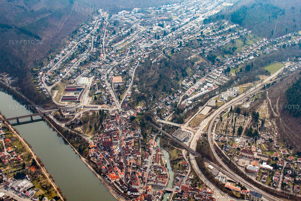 Luftbild: Altstadt in Neckargemünd im Bundesland Baden-Württemberg in Deutschland. Foto: IMG_37949.jpg vom 12.03.2011 durch Werner Riehm/FLY-FOTO.de