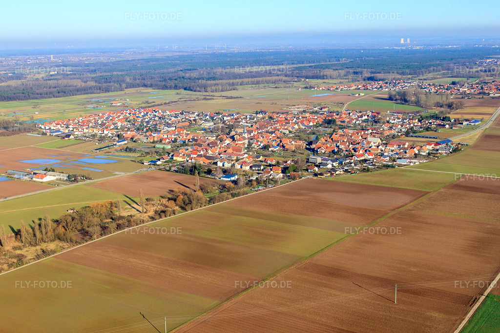 Luftbild: Ortsansicht von Südwesten in Ottersheim bei Landau im Bundesland Rheinland-Pfalz in Deutschland.Foto: IMG_37016.jpg vom 16.01.2011 durch Werner Riehm/FLY-FOTO.deAuflösung des Originals: 4752 x 3168 px