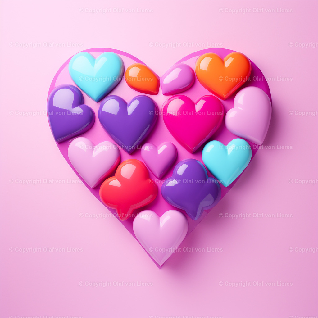 viele bunte Herzen | bunte Herzen auf rosa Hintergrund