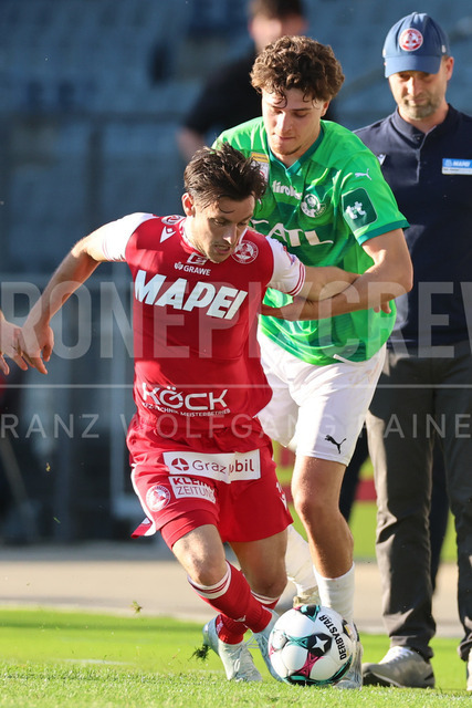 Grazer AK 1902 vs WSG Tirol – Austrian Bundesliga | Graz, Austria, 02.MAY.26 - SOCCER - ADMIRAL Bundesliga, Qualification Group, Grazer AK 1902 vs WSG Tirol. The image shows Christian Lichtenberger (GAK) and Moritz Wels (WSG Tirol).
