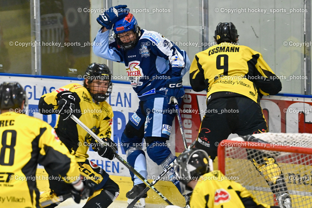 ESC Steindorf vs. EC Hornets Spittal 25.2.2024 | #21 Steiner Moritz ESC Steindorf, #9 Essmann Kevin EC Hornets Spittal, ESC Steindorf vs. EC Hornets Spittal 25.2.2024, ESC Steindorf vs. EC Hornets Spittal 25.2.2024 am 25.02.2024 in Steindorf (Ossiachersee Halle), Austria, (Photo by Bernd Stefan)