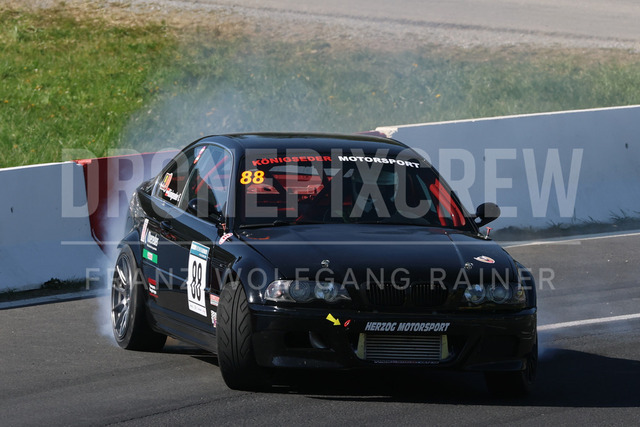 FIA European Hill Climb Championship – Rechberg 2026    | FIA European Hill Climb Championship at Rechberg, held from 24 to 26 April 2026 near Tulwitz, Styria, Austria. The image shows Florian KÖNIGSEDER (AUT) BMW E46 Turbo, drift and crash.     