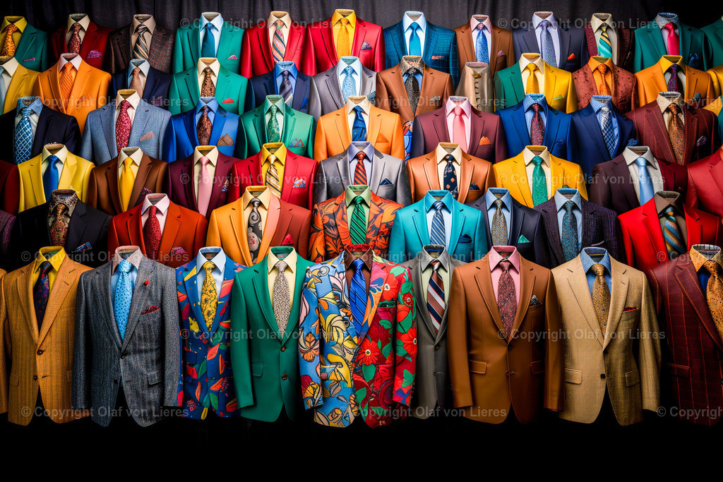 viele farbenfrohe Anzüge  | Wandbilder fürs Ankleidezimmer mit Anzügen