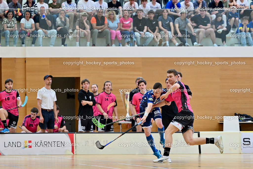 VSV Unihockey vs. Wiener Floorball Verein | #7 SCHEIDL Peter Wiener Floorballverein, #19 Philipp Seiser VSV Unihockey, VSV Unihockey vs. Wiener Floorball Verein, VSV Unihockey vs. Wiener Floorball Verein am 18.05.2025 in Villach (Ballspielhalle St. Martin), Austria, (Photo by Bernd Stefan)