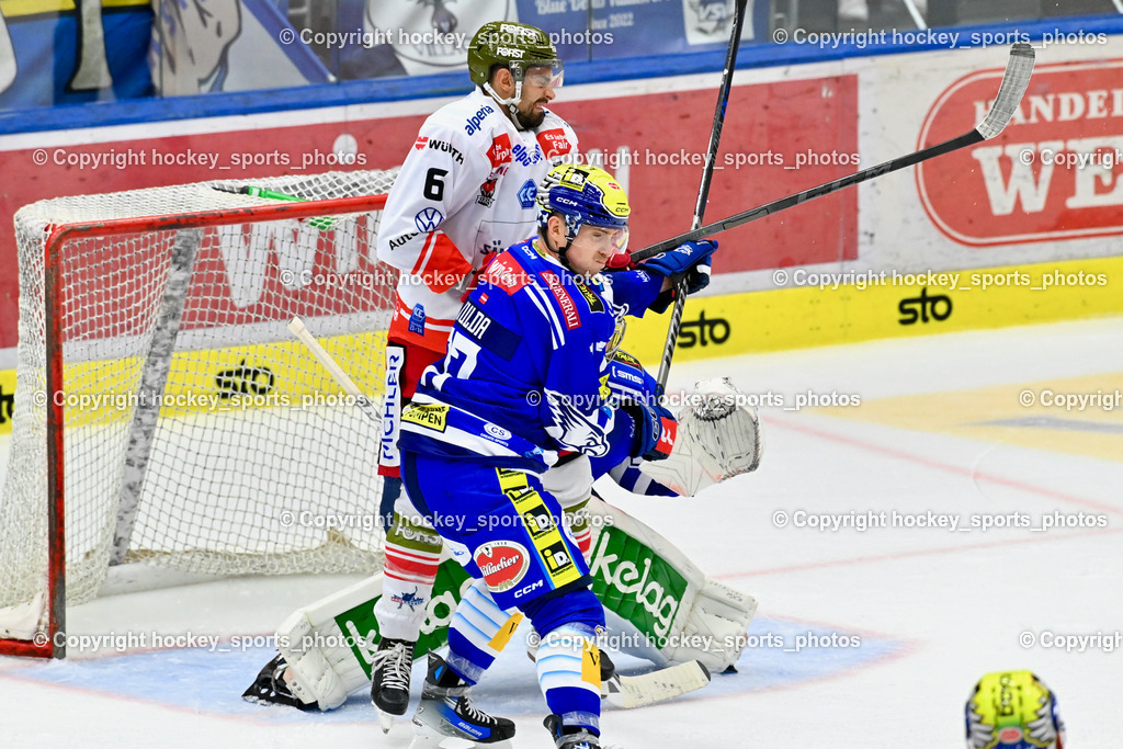 EC IDM Wärmepumpen VSV vs. HC Bozen 19.9.2023 | #17 Arturs Kulda, #6 Lessio Lucas, win2day icehockeyleague, EC IDM Wärmepumpen - HC Bozen  am 19.09.2023 in Villach (Stadhalle Villach), Austria, (Photo by Bernd Stefan)
