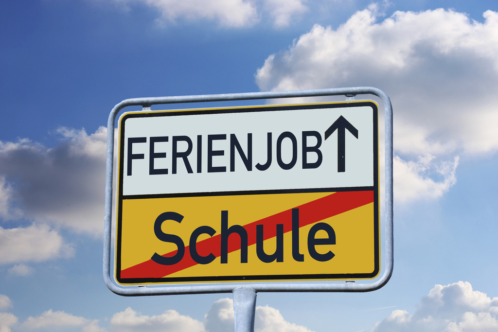Symbolbild Ferienjob: Ortsausgangsschild mit der Aufschrift SCHULE und FERIENJOB (Composing) | Symbolbild Ferienjob: Ortsausgangsschild mit der Aufschrift SCHULE und FERIENJOB (Composing) - Realisiert mit Pictrs.com