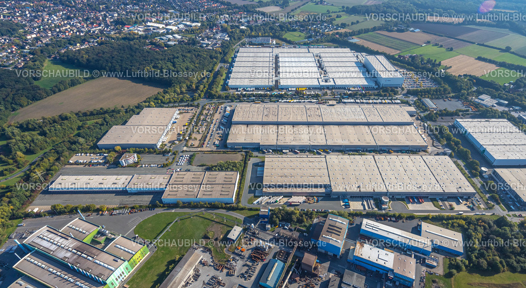 Unna220900028 | Luftbild, Gewerbegebiet Unna-Nord mit Fiege Unna GmbH und DHL, Alte Heide, Unna, Ruhrgebiet, Nordrhein-Westfalen, Deutschland