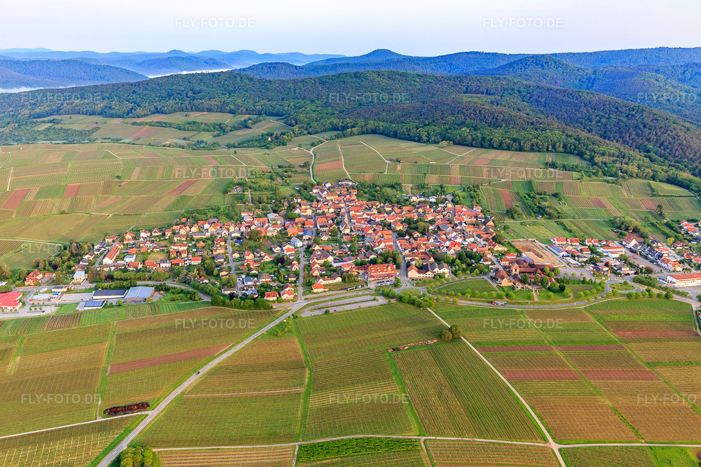 Luftbild: Ortsansicht von Osten im Ortsteil Schweigen in Schweigen-Rechtenbach im Bundesland Rheinland-Pfalz in Deutschland. Foto: IMG_113957.jpg vom 23.05.2019 durch Werner Riehm/FLY-FOTO.de