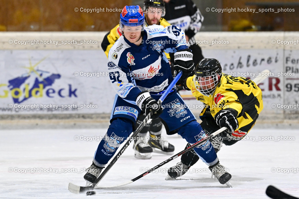 EC Hornets Spittal vs. ESC Steindorf 23.2.2024 | #92 Ratz Patrick ESC Steindorf, #98 Thalhammer Dominic EC Hornets Spittal, EC Hornets Spittal vs. ESC Steindorf 23.2.2024, EC Hornets Spittal vs. ESC Steindorf 23.2.2024 am 23.02.2024 in Spittal an der Drau (Eissportzentrum Spittal), Austria, (Photo by Bernd Stefan)