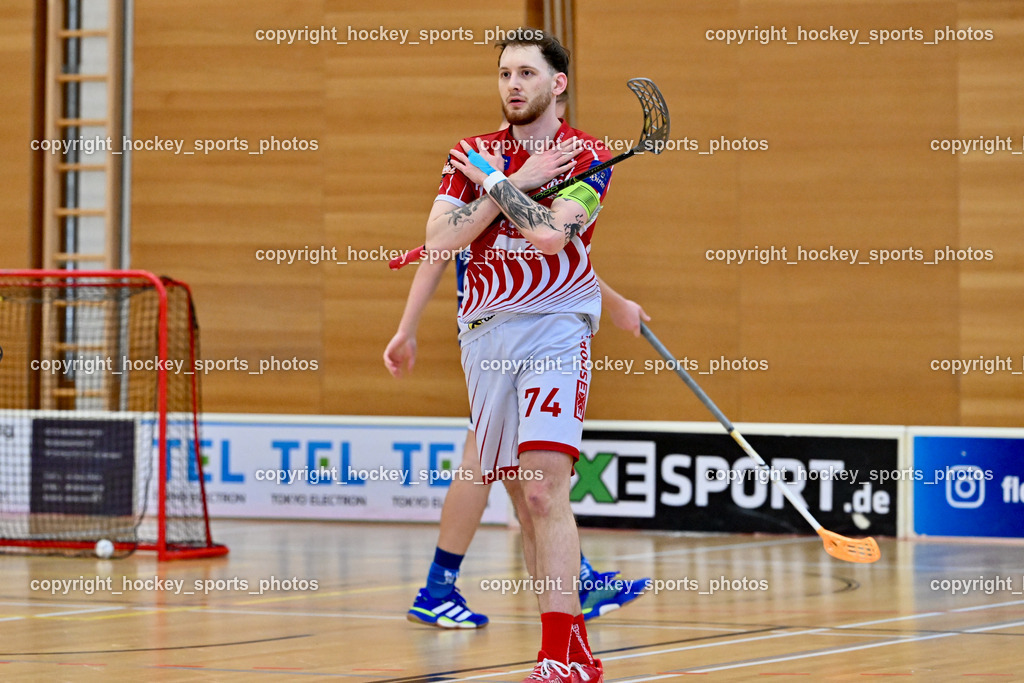 VSV Unihockey vs. KAC Floorball | #74 Luca Wurmitzer KAC Floorball, VSV Unihockey vs. KAC Floorball, VSV Unihockey vs. KAC Floorball am 12.04.2025 in Villach (Ballspielhalle St. Martin), Austria, (Photo by Bernd Stefan)