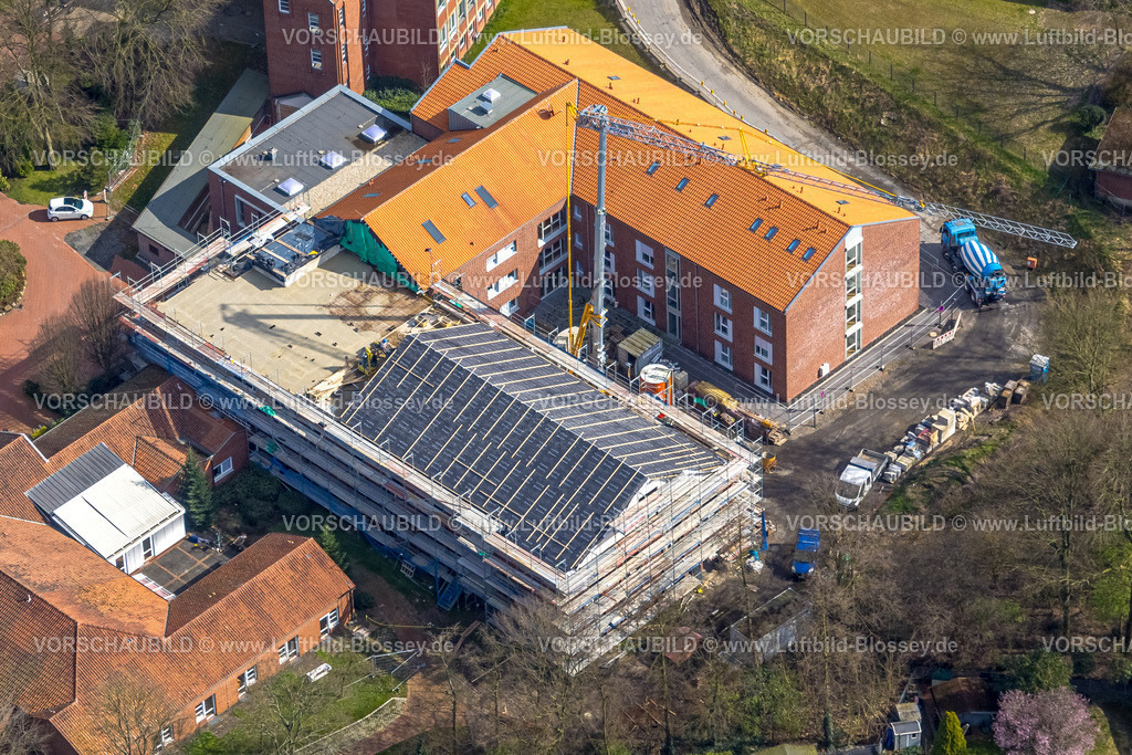 Schermbeck240310238 | Luftbild, Baustelle mit Neubau am Caritas Altenheim und Pflegeeinrichtung Marienheim, Haus Kilian Wohnheim, Wohngebiet, Schermbeck, Ruhrgebiet, Nordrhein-Westfalen, Deutschland