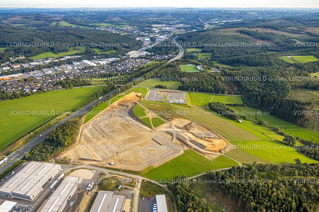 Olpe230913357 | Luftbild, Gewerbepark Hüppcherhammer, Erweiterungsfläche Baustelle, Olpe-Stadt, Olpe, Sauerland, Nordrhein-Westfalen, Deutschland