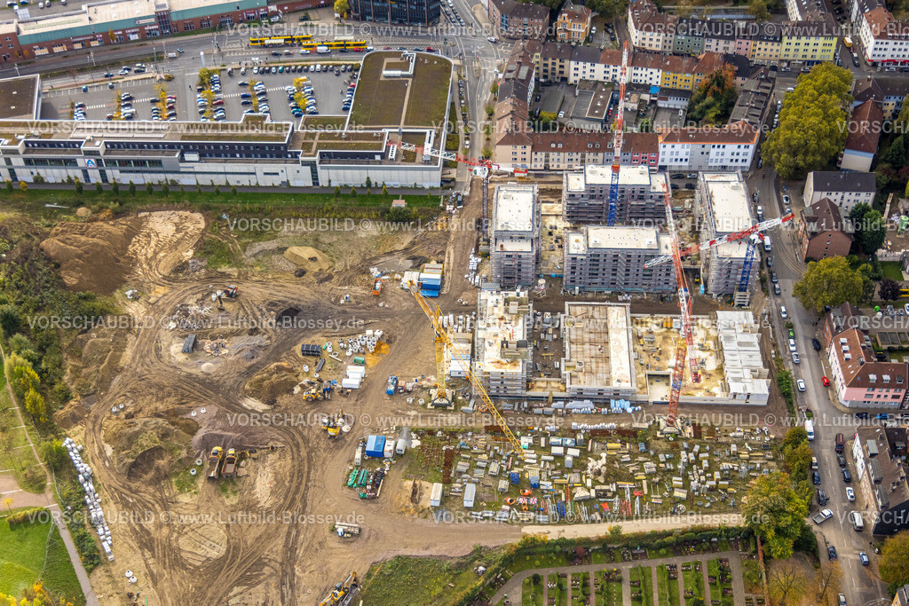 Essen251003305Mitte | Luftbild, Baustelle mit Neubau am Husmannshof für Neubaukomplex, McDreams Hotel Essen-City, Westviertel, Essen, Ruhrgebiet, Nordrhein-Westfalen, Deutschland