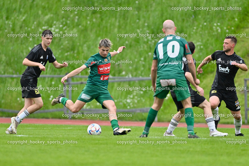 SV Rapid Lienz vs. URC Thal Assling | #13 Philipp Perfler Thal Assling, #16 Sandro Unterreiner Rapid Lienz, #10 Dominik Müller Rapid Lienz, #20 Blaz Bozic Thal Assling, SV Rapid Lienz vs. URC Thal Assling, SV Rapid Lienz vs. URC Thal Assling am 08.06.2024 in Lienz (Dolomiten Satadion), Austria, (Photo by Bernd Stefan)