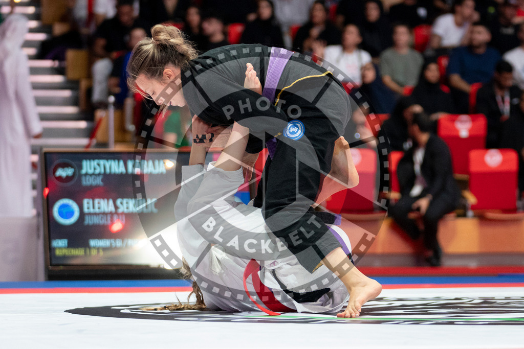20231109PBB6240 | Fighters compete during the AJP World Professional Championship in the Mubadala Arena in Abu Dhabi, Arab United Emirates, on November 9, 2023.