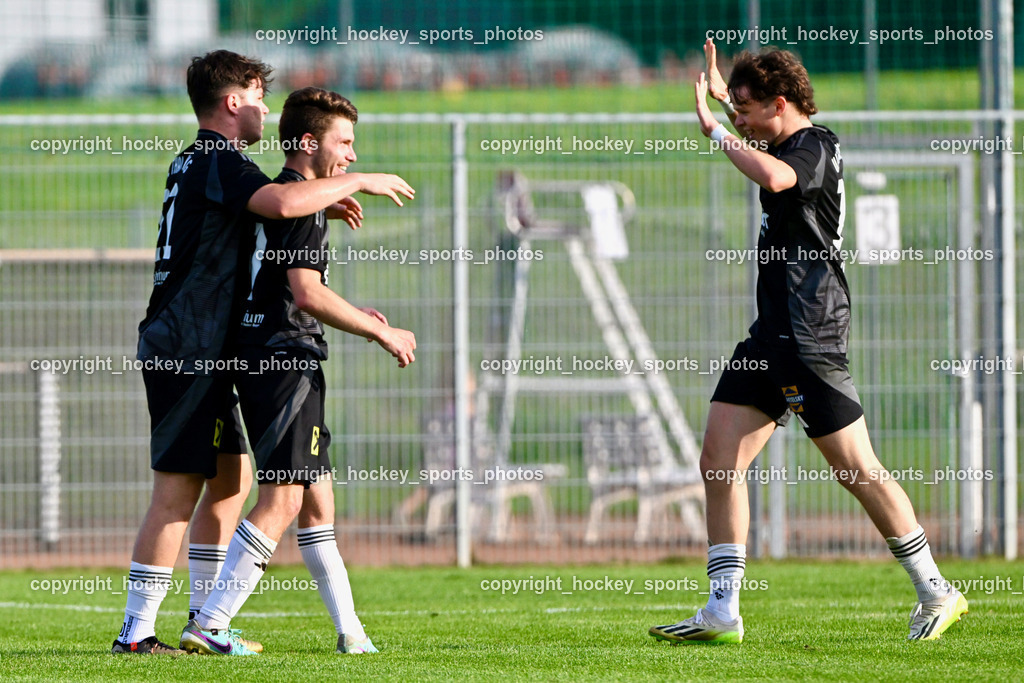 SC Landskron vs. Thal Assling  | #27 Dominik Klaus Kofler Thal Assling, #11 Pascal Oliver Kofler Thal Assling, #18 Oliver Gomig Thal Assling, Jubel Thal  Assling, SC Landskron vs. Thal Assling , SC Landskron vs. Thal Assling  am 09.08.2024 in Villach (Sportanlage Landskron), Austria, (Photo by Bernd Stefan)