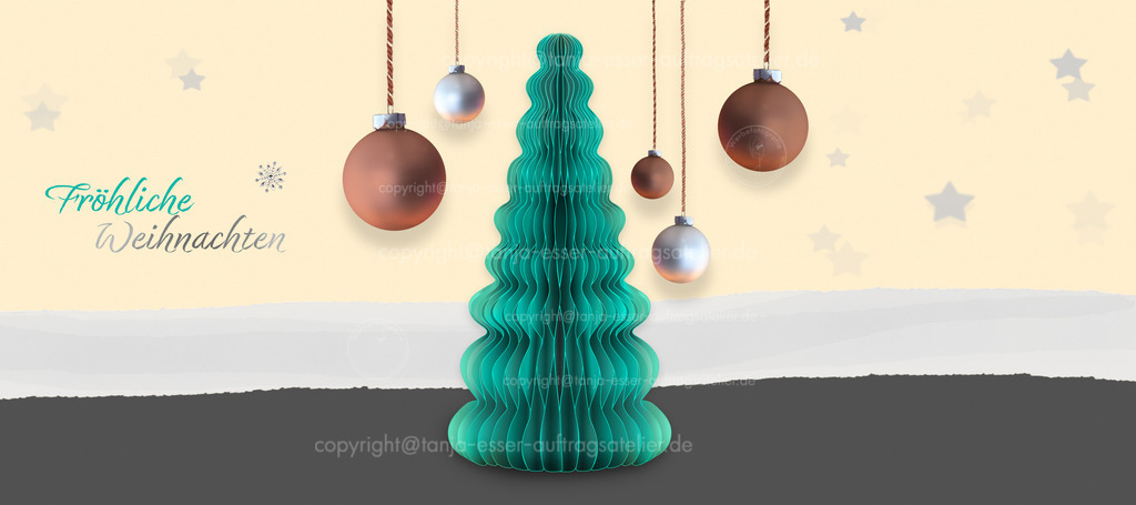 Wabenweihnachtsbaum Kugeln deutsch D | Neues Design mit türkisem grünen Waben Weihnachtsbaum. Deutscher Text: Frohe Weihnachten. Copy Space.