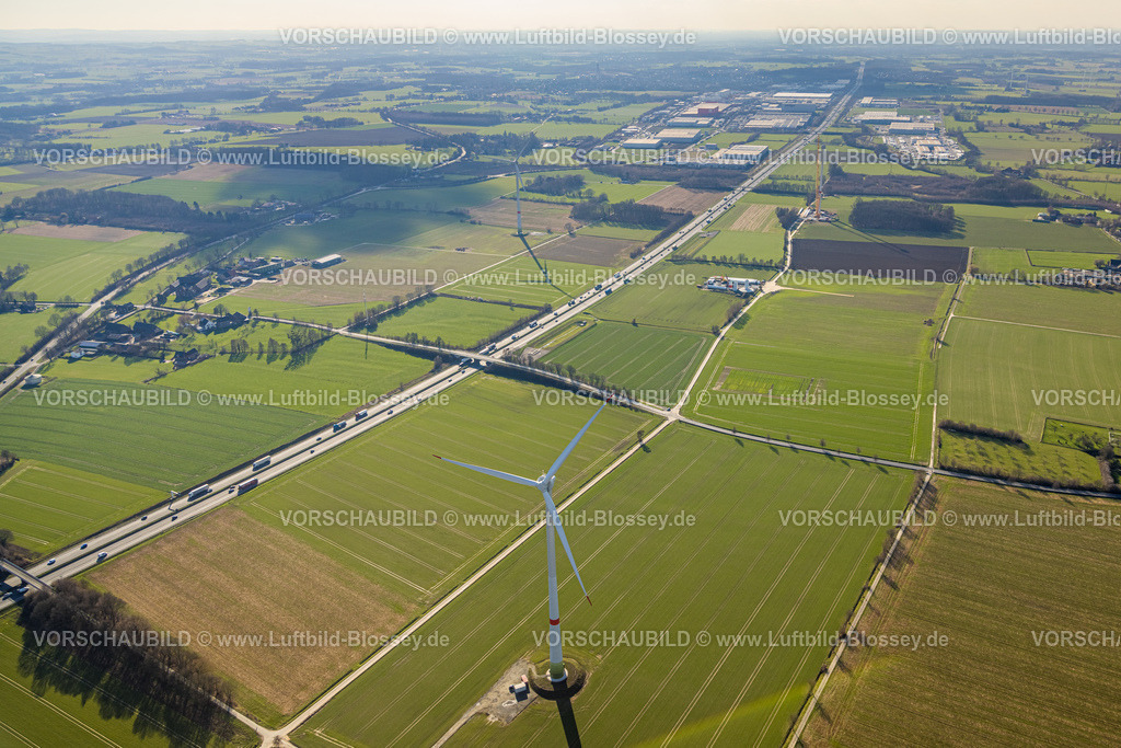 Hamm230216369 | Luftbild, Windrad Baustelle mit Neubau, am Hellweg nahe der Autobahn A2, Stadtbezirk Pelkum, Hamm, Ruhrgebiet, Nordrhein-Westfalen, Deutschland