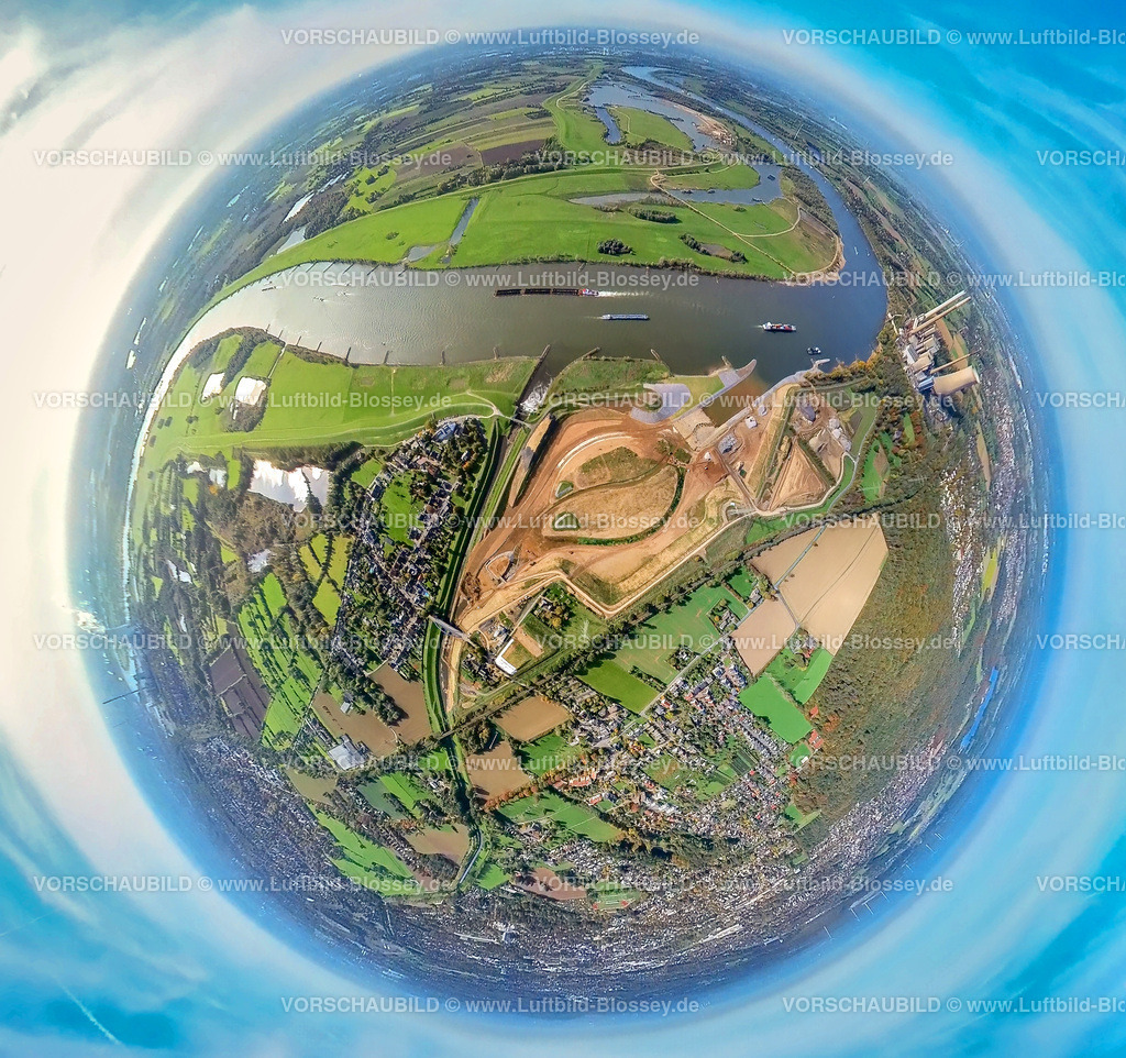 Dinslaken20221006_1Emschermuendung3 | Luftbild, Emschermündung Renaturierung, Fluss Rhein und Fluss Emscher, STEAG Kraftwerk Walsum, Fisheye Aufnahme, Fischaugen Aufnahme, 360 Grad Aufnahme, Eppinghoven, Dinslaken, Fisheyeaufnahme, Ruhrgebiet, Nordrhein-Westfalen, Deutschland