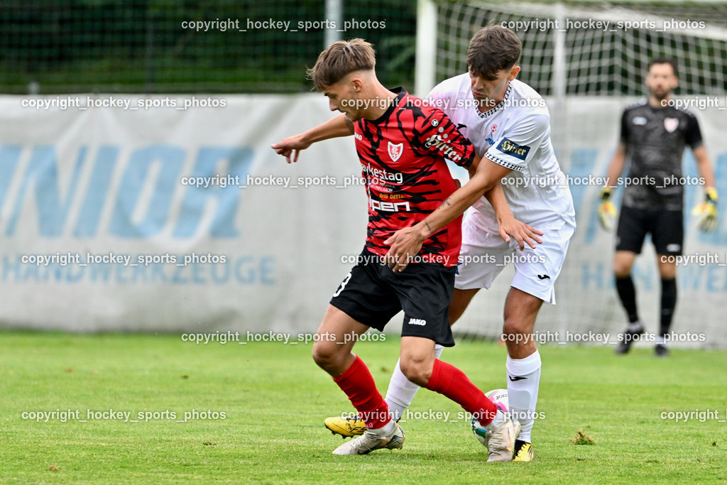 SAK vs. ATUS Ferlach | #13 Felix Fürstaller ATUS Ferlach, #24 Matic Ahacic SAK, SAK vs. ATUS Ferlach, SAK vs. ATUS Ferlach am 01.08.2025 in Klagenfurt (Sportpark Welzenegg), Austria, (Photo by Bernd Stefan)