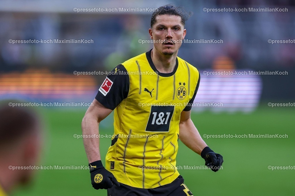 BVB08022502352 | 08.02.2025, Fußball, Borussia Dortmund - VfB Stuttgart, 1. Fußball Bundesliga, 21. Spieltag, Signal Iduna Park, Saison 2024 2025: Marcel Sabitzer (BVB #20)DFB regulations prohibit any use of photographs as image sequences and or quasi-video.