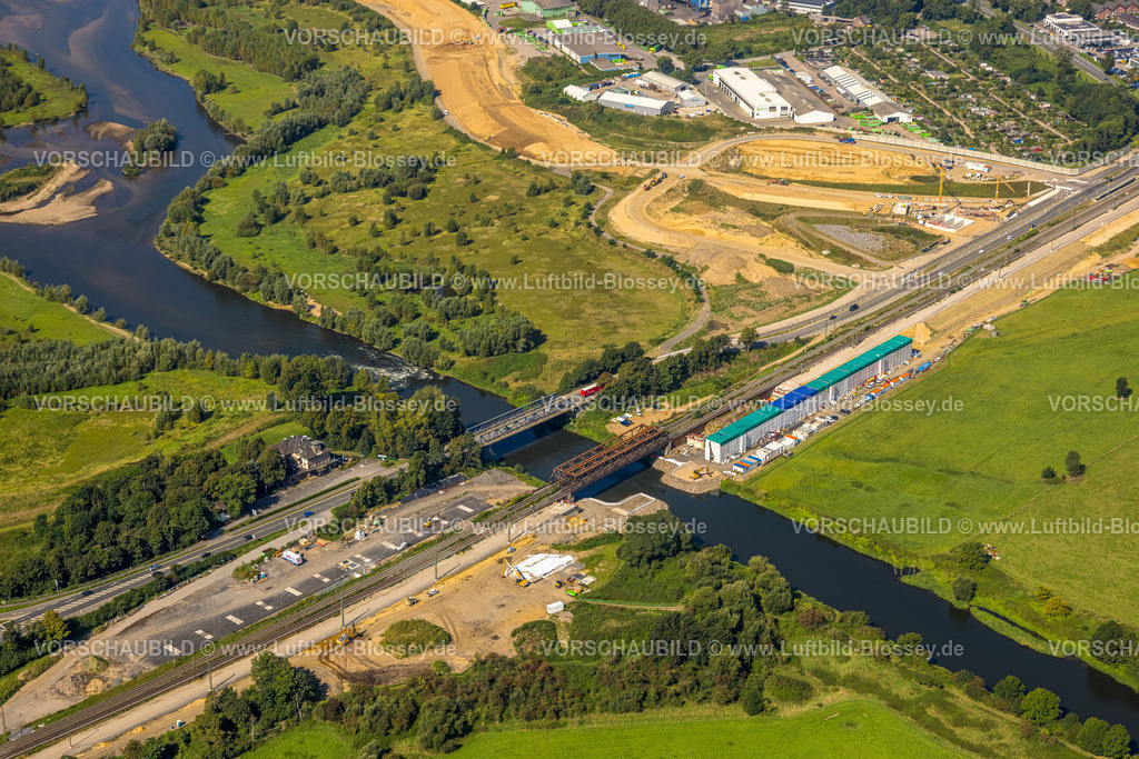 Wesel240805634Lippemuendung300dpi | Luftbild, Lipperenaturierung, Lippemündung in den Rhein, B58n Südumgehung, Lippeverlauf, Fluss Lippe, Lippeverband, Fusternberg, Wesel, Ruhrgebiet, Nordrhein-Westfalen, Deutschland