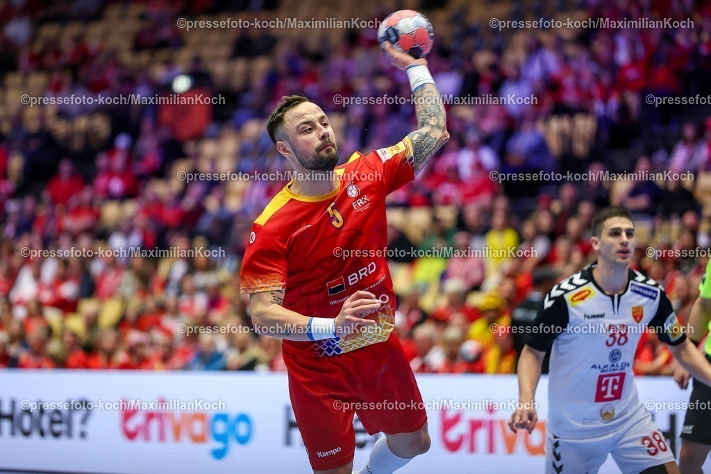 EHF20012601045 | 20.01.2026, Handball, Men's EHF EURO 2026, Nordmazedonien - Rumänien, Jyske Bank Boxen in Herning, Dänemark, Preliminary Round: xxxxxxxxxxxxx